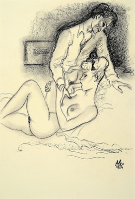 Alexander Szekely, 1901-1968, "La dolce vita", Kreidezeichnung, re. unten sign., dat. PP, Motiv ca. 30,5x21 cm, gesamt ca. 50x40 cm