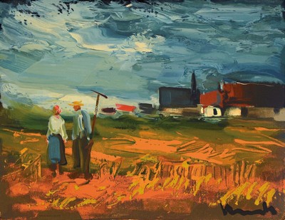 Maurice de Vlaminck, 1876-1958, "L´Angelus, Les heures claires", Konvolut aus 2 Farbholzstichen, ca. 43,5x33,5 cm, 62x48 cm