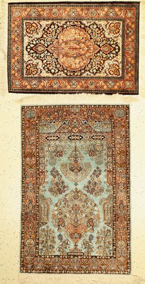 1 paar Kaschmir Seide, Indien, ca. 40 Jahre, merzerisierte Baumwolle, ca, 120 x 80 cm, & ca. 95 x 66 cm, EHZ: 2