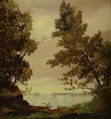 Karl Philipp Spitzer, 1887-1954 Speyer, Bäume am Rhein, Öl/Hartfaser, rechts unten signiert, ca. 87x80cm, R. ca. 102x96cm