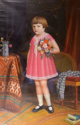 L.A. Mikulic, Porträtist des frühen 20.Jh., ganzfiguriges Mädchenporträt, bürgerlicher Kontext, links unten signiert u. datiert 1926, Öl/Lwd, ...