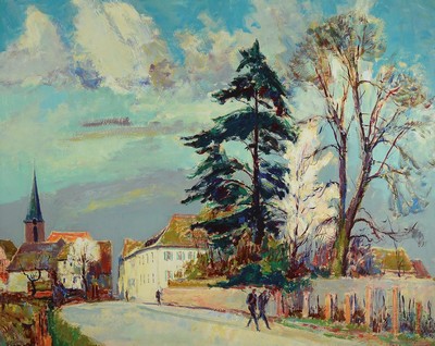 Karl Graf, 1902-1986 Speyer, Forst an der Weinstraße, Öl/Malkarton, rechts unten signiert, rückseitig betitelt und dat. 1961, ca. 68x85cm, R. ca. ...