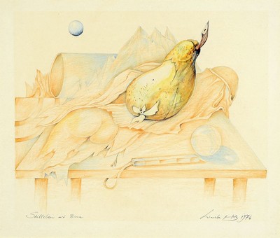 Werner Holz, 1948 Grünstadt-1991 Ludwigshafen, Stillleben mit Birne, so links unten betitelt, erotische Darstellung, Bleistift und Aquarell auf ...