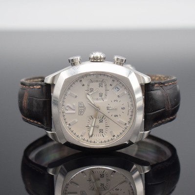 HEUER Monza Herrenarmbanduhr mit Chronograph Referenz CR2111, Schweiz um 2000, Automatik, 2-teil. Edelstahlgeh., Boden 4-fach verschr., Lederband zu ...