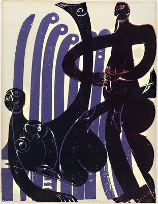 HAP Grieshaber, 1909-1981, Holzschnitt, handsigniert, gebräunt bzw. l. Alters- und Gebr.spuren, ca. 67 x 52 cm, unter Glas, Rahmen