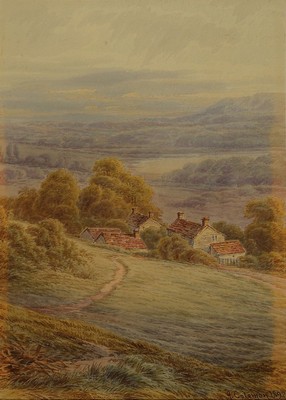 A. Coleman, britischer Künstler des 19.Jh., zwei Aquarelle: Ansichten von typischen Cottages in hügeliger Landschaft, je rechts unten signiert u. ...