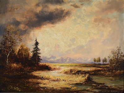 Friedrich Wilhelm Grau, geb. 1908, ausgebildet in Nürnberg, hier: Landschaft am Starnberger See, Öl/Lwd, rechts unten signiert, ca. 60x80cm, R. ca. ...