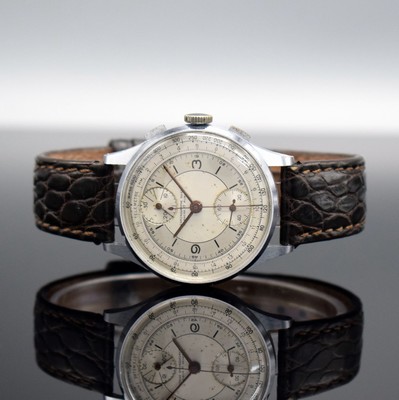 CHRONOGRAPHE SUISSE Herrenarmbanduhr mit Chronograph Kaliber Venus 170, Schweiz 1940er Jahre, Handaufzug, verchr. Gehäuse, Stahlboden gedr., silb. ...
