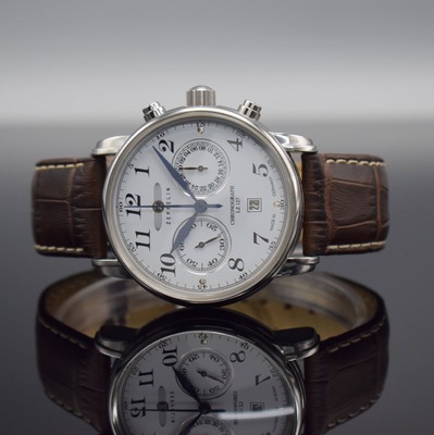 ZEPPELIN Herrenarmbanduhr mit Chronograph, Deutschland um 2009, Handaufzug, Ref. LZ 127, beids. vergl. Edelstahlgeh., Boden geschr., weißes ...