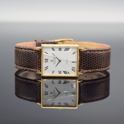 ROLEX Cellini rechteckige Armbanduhr in GG 750/000 Referenz 3603, Handaufzug, Schweiz um 1961, 2-tlg. Geh., Boden aufgedr., Mineralglas zu ers., ...