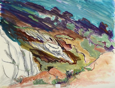 Senta Geissler, 1909 Heidelberg - 2000 drei Aquarelle, a. südliche Landschaft, Gouache und Kreide, rückseitig Nachlasstempel und Signatur, ca. 31 x ...