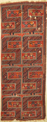 Antiker Zili-Kelim, Kaukasus, um 1900, Wolle auf Wolle, ca. 300 x 117 cm, einbahnig, mehrere Löcher