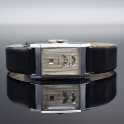 HELVETIA rechteckige Armbanduhr mit digitaler Zeitanzeige, Schweiz um 1930, Handaufzug, verchr. Scharniergeh., silb. Zifferbl. m. Streifendekor, ...