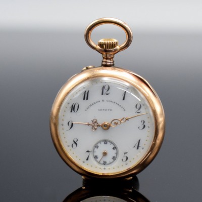 VACHERON & CONSTANTIN offene Damentaschenuhr in RG 585/000, Schweiz um 1910, glattes 2- Deckel Goldgeh. l. dell., Rücks. m. Monogramm, ...