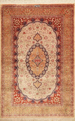 Ghom Seide fein Signiert, Persien, ca. 50 Jahre, reine Naturseide, ca. 156 x 103 cm, EHZ: 2