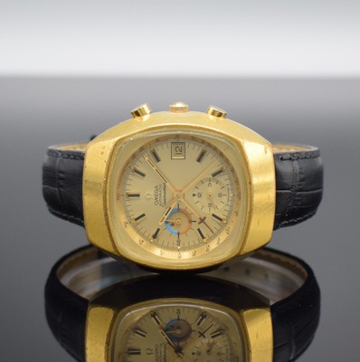 OMEGA Seamaster Herrenarmbanduhr mit Chronograph Referenz 176005, Schweiz um 1972, Automatik, verg. Geh., Edelstahlboden verschr., neutr. Lederband ...