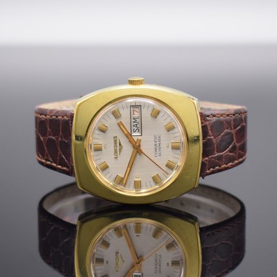 LONGINES Conquest vergoldete Herrenarmbanduhr, Schweiz um 1970, Automatik, Edelstahl/Gold komb., Boden verschr., silb. Zifferbl. m. Tritium ...
