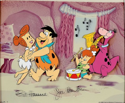 Hanna Bill, Joe Barbera, Original Filmcell aus dem Comic Film "Fred Feuerstein", handbemalte transparente Folie aus den ...