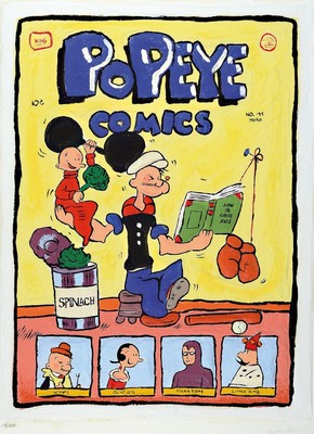 Leslie Lew, geb. 1953, Popeye Comic, "How to Raise Kids", Prägedruck, num. 23/300 und handsigniert, 59 x 45 cm, unter Glas, Rahmen, ca. 79 ...
