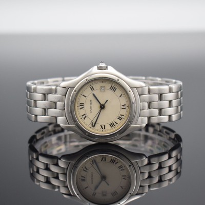 CARTIER Armbanduhr Modell Cougar in Stahl Referenz 987904, quarz, 8-fach verschr. Boden, orig. Gliederband m. dopp. Faltschl., vers. Zifferbl. m. ...