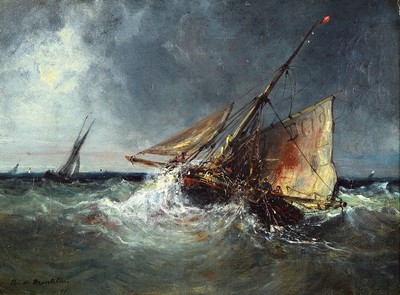 Theodore de Broutelles, 1843-1933 Dieppe, Frankreich, Marinemaler, Schüler von J. Noel, stellte ab 1879 im Salon aus, hier: Segelschiff auf ...