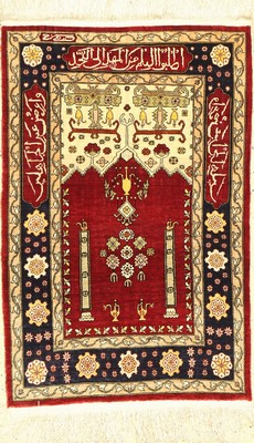Hereke Seide fein, Signiert, Türkei, ca. 50Jahre, reine Naturseide, ca. 80 x 54 cm, metall broschiert, EHZ: 2
