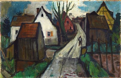 Paul Löffler, 1938-1995 Mannheim, Dorfstraße, Öl/Lwd, rechts unten signiert, ca. 48x75cm, R. ca. 54x81cm