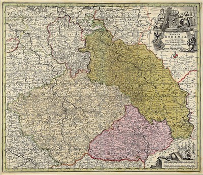 2 Kupferstichkarten aus dem 18. Jh., 1x Homanns Erben Nürnberg: Der Donauverlauf und Griechenland, teilkoloriert, Mittelbug, ca. 48x57cm, PP, u.Gl., ...