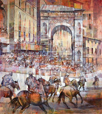 Angelo Bellini, geb. 1938 Mantua, Studium ander Akademie der Bildenden Künste Brera/Mailand, rückseitig betitelt "Siena-il Palio", ...
