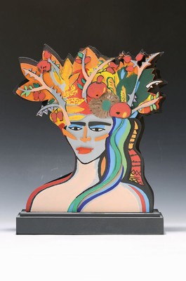 Elvira Bach, geb. 1951, Holzskulptur, Titel: "Earthly Paradise", verso handsign., dat. 2010, num. 31/149, ca. 35x38x5,5 cm , inkl. ...