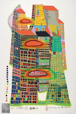 Friedensreich Hundertwasser, 1928-2000, "Good Morning "Grafik der Serie R, sign., num. 3428/10000, WVZ: HWG 41, unter Glas, Motiv ca. 84x55 ...