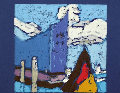 Klaus Fussmann, geb. 1938 Velbert, Farblinolschnitt Hamburg Elbphilharmonie, sign., num. e.a., ca. 19x18,5 cm