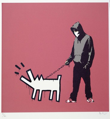 Banksy, geb. 1974 Bristol, Lithografie, "Choose your weapon", sign., num. 45/60, mit Trockenstempel, ca. 50x35 cm