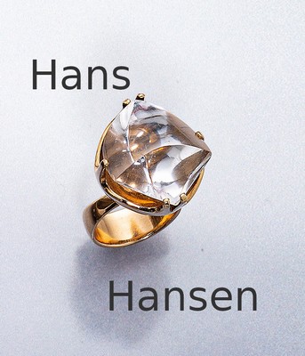 HANS HANSEN 14 kt Gold Designerring mit Bergkristall, Dänemark um 1960/70er Jahre, GG 585/000, hoch aufgebauter Ringkopf in Form einer anged. ...