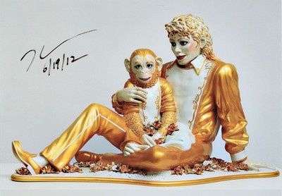 Jeff Koons, geb. 1955, "Michael Jackson and Bubbles", Kunstdruck auf Karton, handsign., dat., unter Plexiglas gerahmt, Motiv ca. 21x29,5 ...