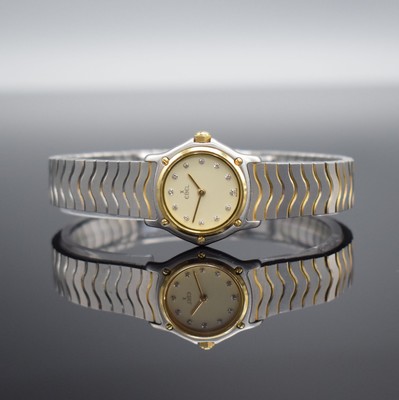 EBEL Damenarmbanduhr Classic Wave, Schweiz um 1995, quarz, Ref. 1057901, Edelstahl/Gold komb. inkl. Wellengliederband m. dopp. Faltschl., Lünette ...