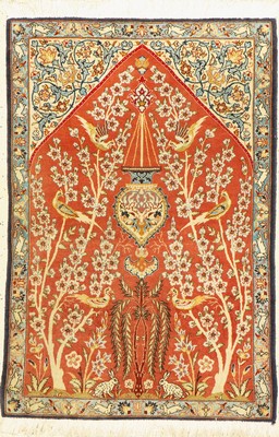 Esfahan fein, Persien, ca. 60 Jahre, Korkwolle auf Seide, ca. 92 x 64 cm, ca. 1,0 Mio. Kn/qm, EHZ: 2