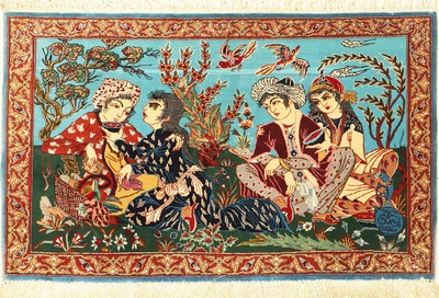 Esfahan fein, Persien, ca. 50 Jahre, Korkwolle mit und auf Seide, ca. 105 x 65 cm, EHZ: 2(leichte Mottenfrass an den Rändern)