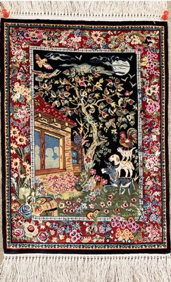 Sehr feiner Seiden Hereke (20 x 20), Türkei, um 1960, reine Naturseide, ca. 32 x 22 cm, ca. 4 Mio Kn/qm, EHZ: 1(Sehr guter Zustand).