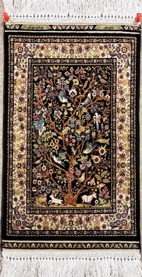 Sehr feiner Seiden Hereke (20 x 20), Signiert, Türkei, um 1960, reine Naturseide, ca. 31 x 19 cm, ca. 4 Mio Kn/qm, EHZ: 1(Sehr guter Zustand).