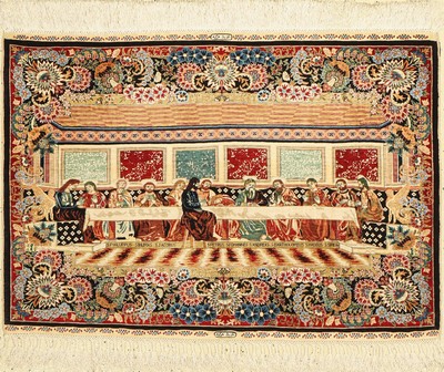 Feiner Seiden Hereke(12 x 12), Signiert, Türkei, um 1960, reine Naturseide, ca. 87 x 60cm, ca. 1,4 Mio. Kn/qm, EHZ: 1(Sehr guter Zustand), ...