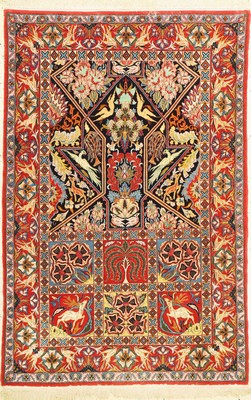 Esfahan fein, Persien, ca. 60 Jahre, Korkwolle mit und auf Seide, ca. 162 x 108 cm,ca. 1,0 Mio. Kn/qm, EHZ: 2, (leichter Mottefrass an den Rändern)
