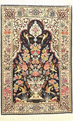 Esfahan fein, Persien, ca. 60 Jahre, Korkwolle mit und auf Seide, ca. 108 x 71 cm, ca. 1,0 Mio. Kn/qm, EHZ: 2