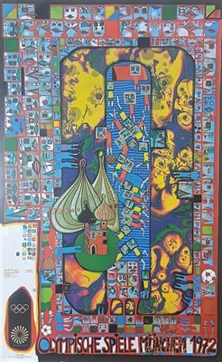 Friedensreich Hundertwasser, 1928-2000, Plakat zu den Olympischen Spielen 1972 in München, Farboffset, ca. 100x64cm, leichte Randknicke
