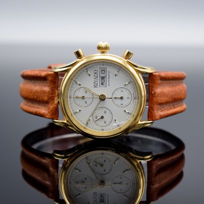 RIVADO Herrenchronograph, Schweiz um 1995, Automatik, verg. Geh. m. verschr. Stahlboden, creme-farb. Zifferbl., gold. Indizes & Zeiger, Tag & Datum ...