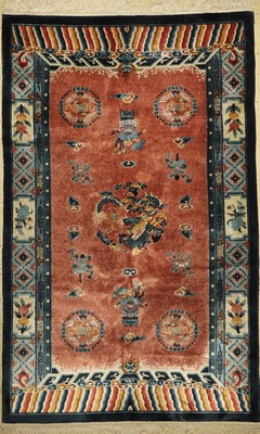 Seiden Peking(Drachenteppich), China, um 1950, reine Naturseide, ca. 244 x 152 cm, EHZ:4