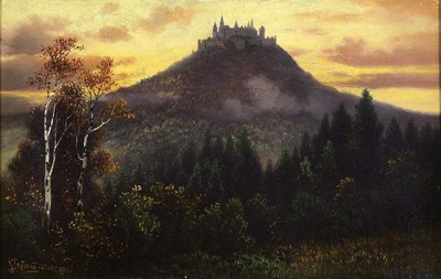 Georg Hoffmann, 1891-1975 Stuttgart, Blick auf Burg Hohenzollern, Öl/Lwd, links unten signiert und dat. 1914, ca. 32x51cm, R. ca. 41x60cm