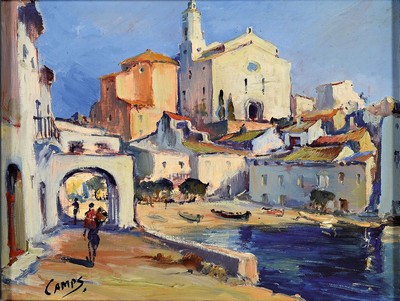 José Camps, 1894-1989, Ansicht aus Cadaques (Costa Brava), Öl/Lwd, rechts unten signiert, ca. 27x35cm, R. ca. 32x41cm