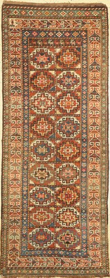 Antiker Moghan, Kaukasus, um 1900, Wolle auf Wolle, ca. 288 x 117 cm, EHZ: 3-4