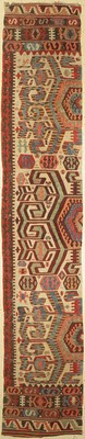 Anatolischer Antiker Kelim, Türkei, um 1900, Wolle auf Wolle, ca. 408 x 75 cm, EHZ: 3-4
